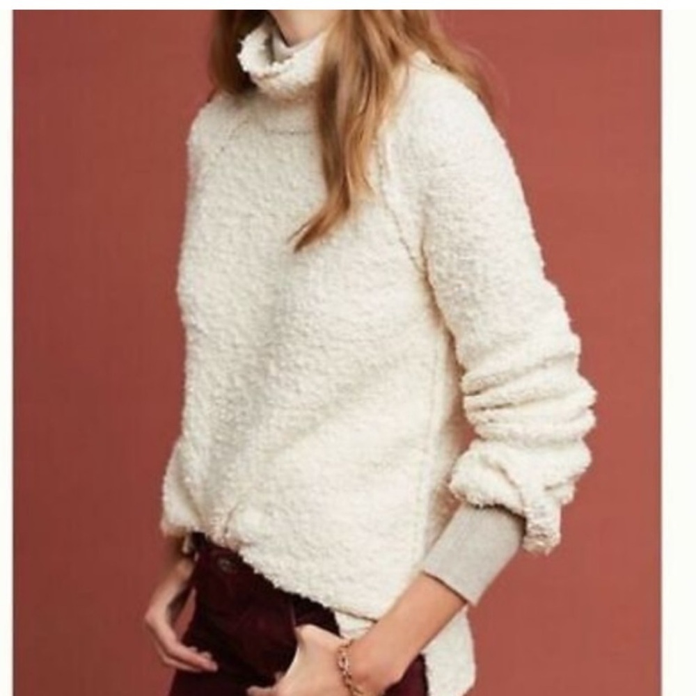 Anthropologie Moth Cream Textured Turtleneck Sweater Size Small
